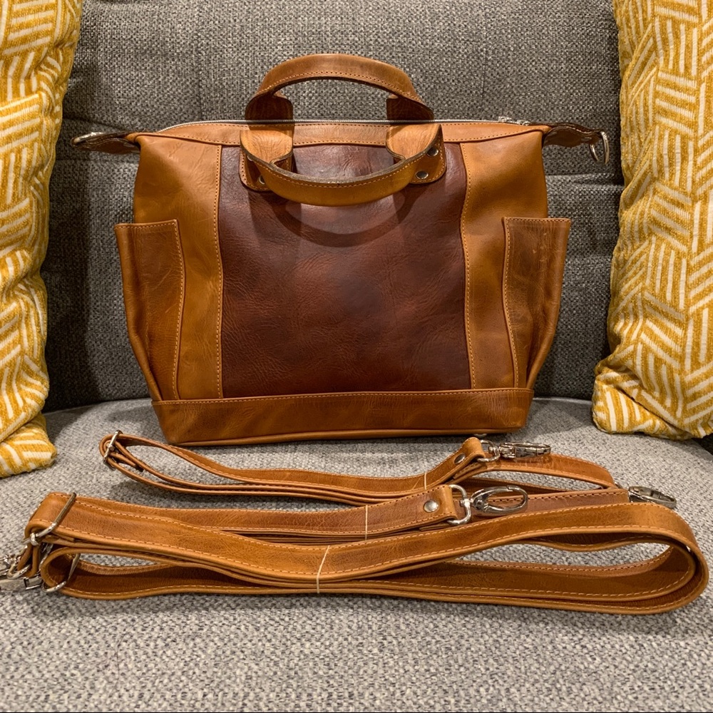 Guatemalan Two-Tone Leather Convertible Backpack